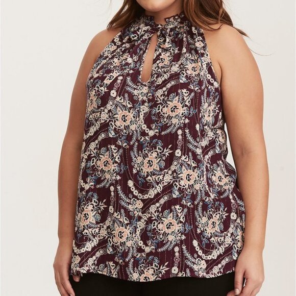 torrid Tops - Torrid Sleeveless Purple Paisley Tie Neck Top Summer girls night boho